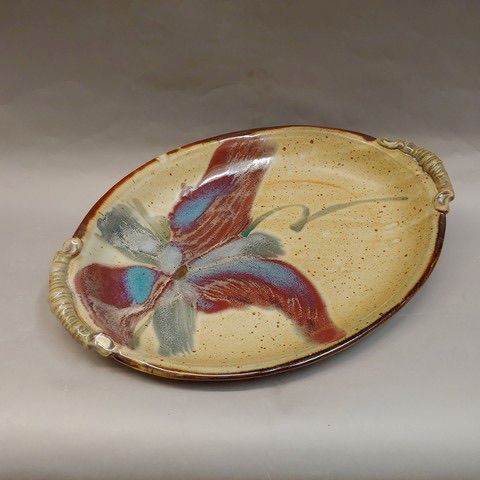 Click to view detail for #20853A Platter Lg. Oval 18x12.5 Tan/Floral Pattern