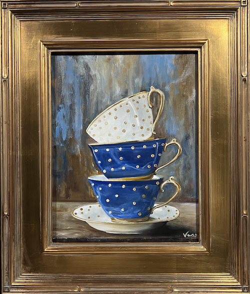 Click to view detail for Polka Dot Tea Cups 14x11 $575