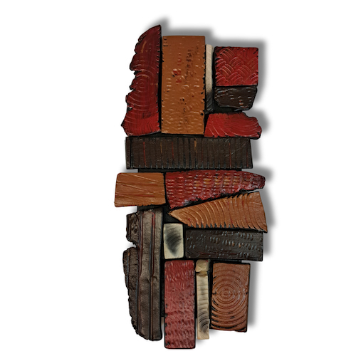 Click to view detail for RC-034 Ceramic Wall Sculpture Shards with Red/Gold $140