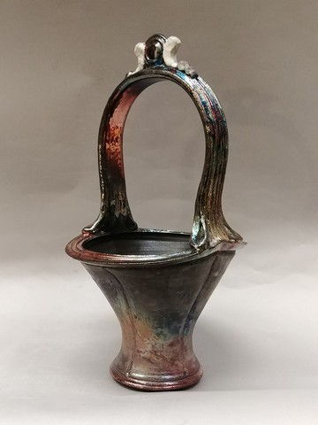 Click to view detail for Raku Basket Blue-Gray Copper Glaze