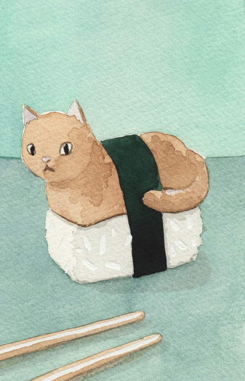 Sushi Cat 1 3.75x4.75 $350 by Kris Chavez at the Hunter-Wolff Gallery ...