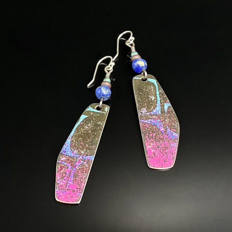 Click to view detail for TC-090 Earrings, Ink, Megenta, TQ, Blue Long $95