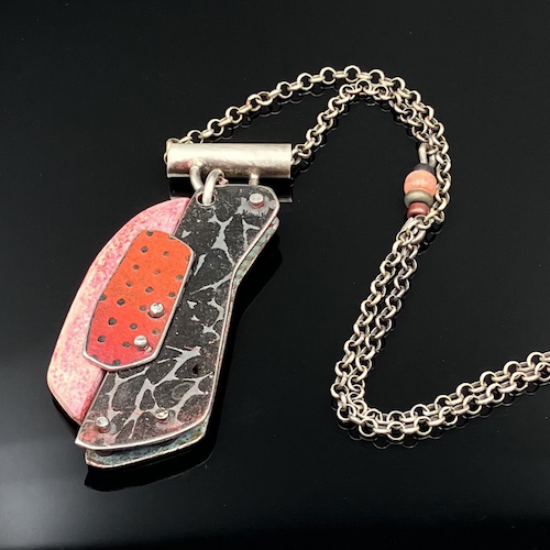 TC-008  Necklace, Pink/Gray/Red Petite $175 at Hunter Wolff Gallery