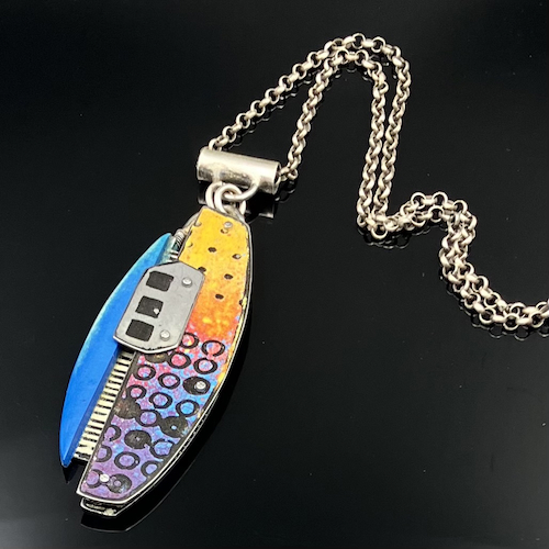 Click to view detail for TC-024 Necklace, Primary Blue/Gray/Yellow $225