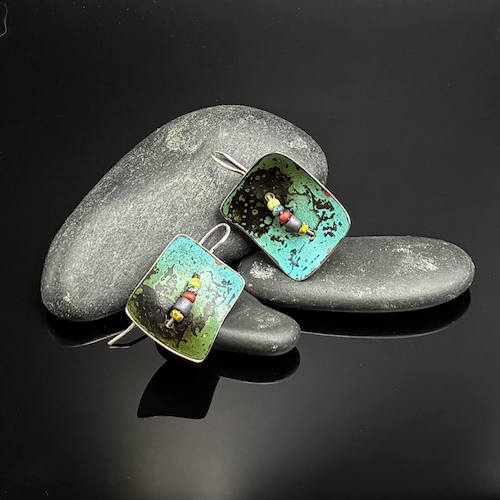 Click to view detail for TC-100 Earrings Turqoise Rectangle $110