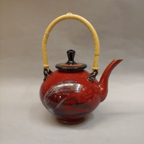Click to view detail for #20840 Teapot with Wooden Handle Red $69