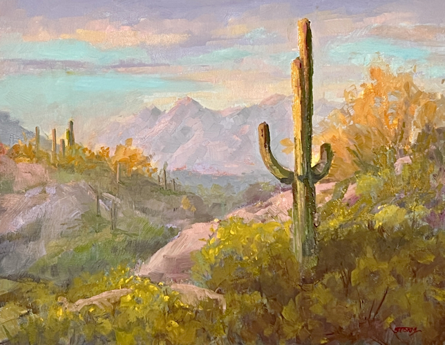 Sunlit Saguaro 11 x 14 $640 at Hunter Wolff Gallery