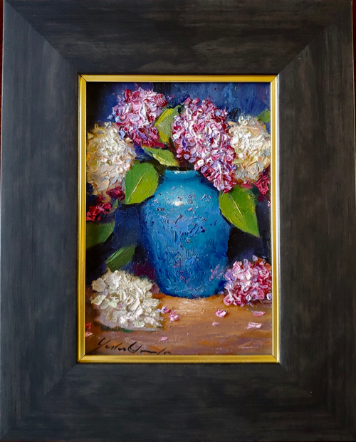 Click to view detail for Lilacs in Blue Clay Jar 7x5 $195