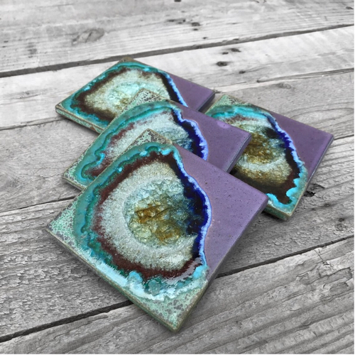 KB-577 Coasters Set of 4 Purple & Green $43 at Hunter Wolff Gallery