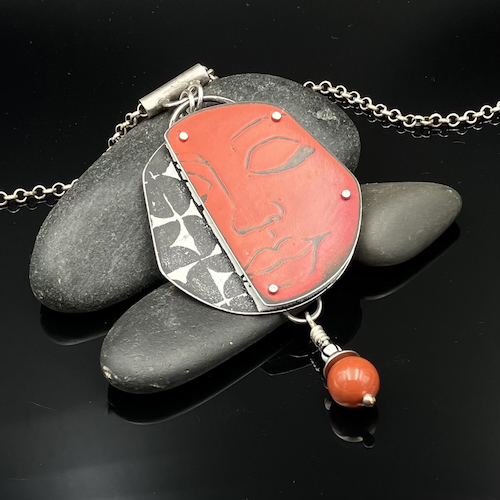 TC-031 Pendant, Red Zen Face $210 at Hunter Wolff Gallery