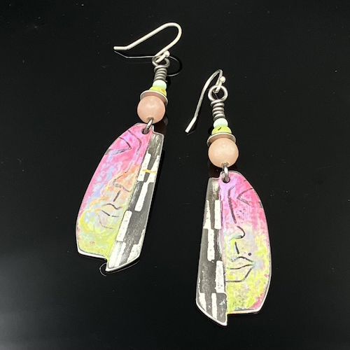 Click to view detail for TC-034 Earrings, Pastel Blue/Green/Rose Face $90