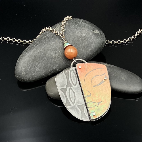 TC-035 Pendant Coral/Gray Face $210 at Hunter Wolff Gallery