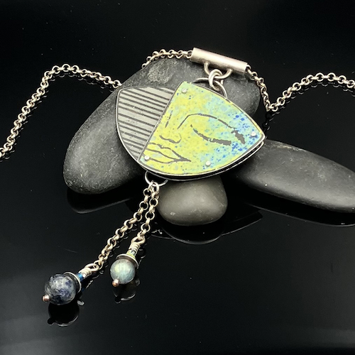 TC-037 Pendant, Green/Blue Zen Face $210 at Hunter Wolff Gallery