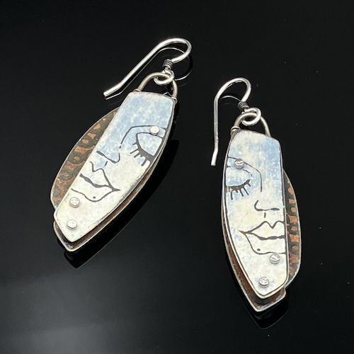 TC-042 Earrings, Denim/Brown Face $150 at Hunter Wolff Gallery