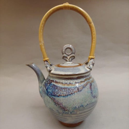 Teapot with Wooden Handle, Blue at Hunter Wolff Gallery